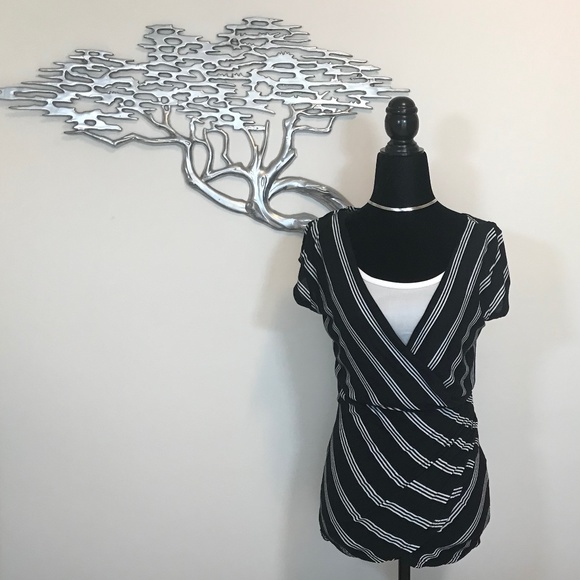 Candy Couture Women’s Vintage Mock Wrap Around Striped Shirt/Mock White Tank - Picture 1 of 14